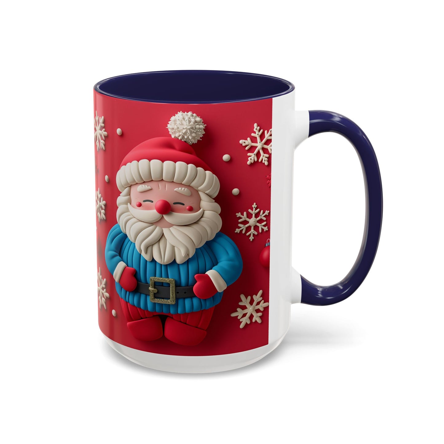 Clay Santa Pattern Mug | Christmas Snowflake Accent Coffee Mug