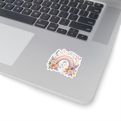 Pastel Floral Rainbow Sticker — Romantic Boho Laptop & Planner Kiss-Cut Sticker