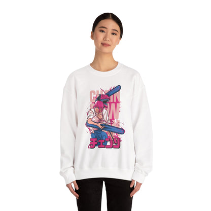 Cherry Anime Girl with Bat Crewneck Sweatshirt | Kawaii Japanese Text