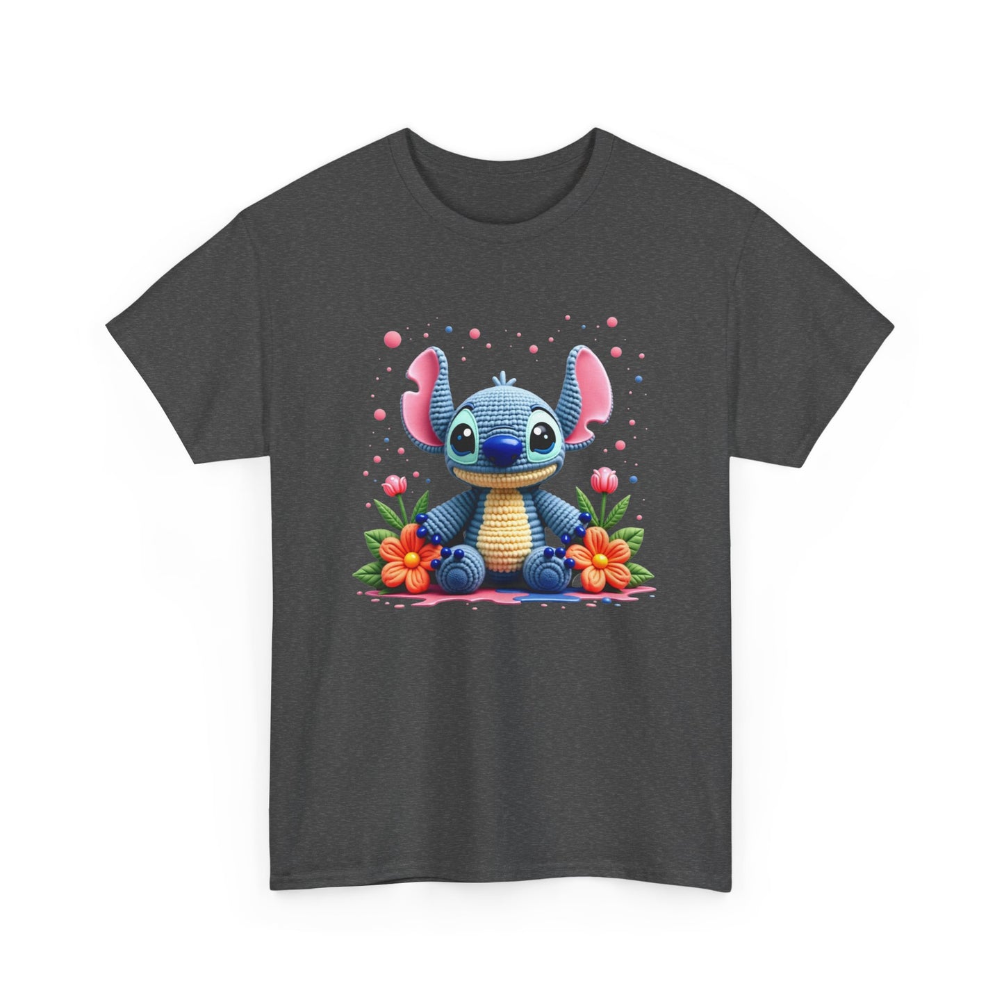 Cute Blue Alien Character Tee | Sitting Stitch-Inspired Design, Floral Accents