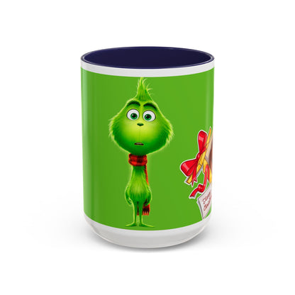 Grinch Character with Poop Present Mug | Accent Coffee Mug