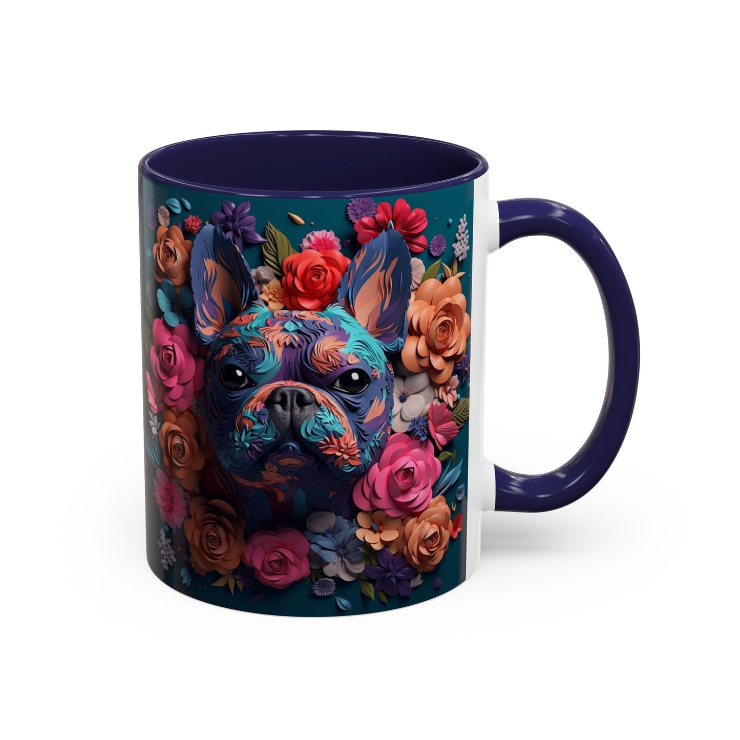 Floral French Bulldog Accent Coffee Mug - Colorful Dog Art 11/15oz
