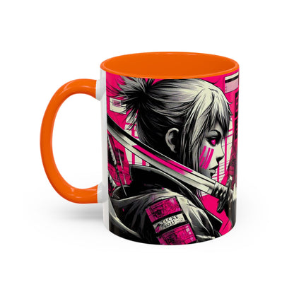 Neon Anime Samurai Mug | Accent Coffee Mug 11oz 15oz
