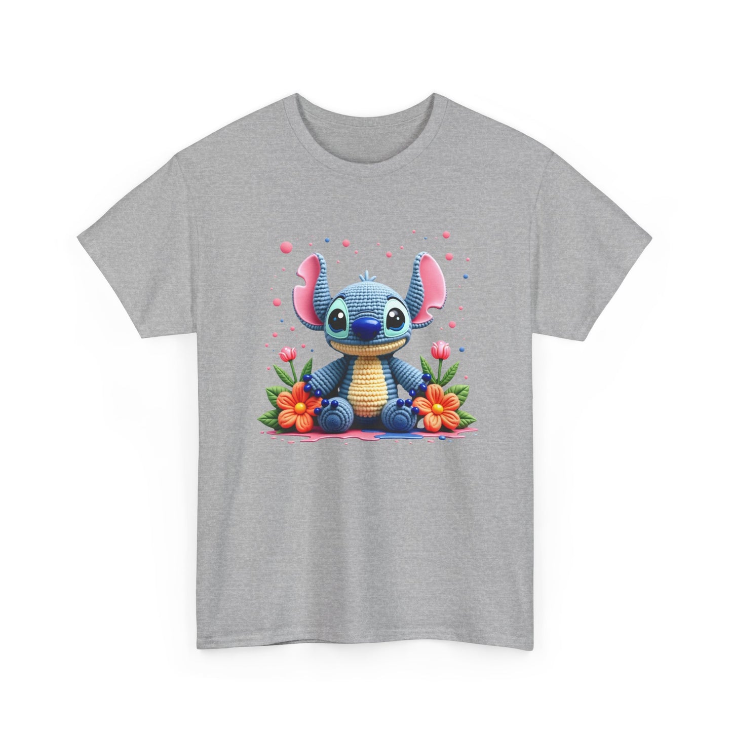 Cute Blue Alien Character Tee | Sitting Stitch-Inspired Design, Floral Accents