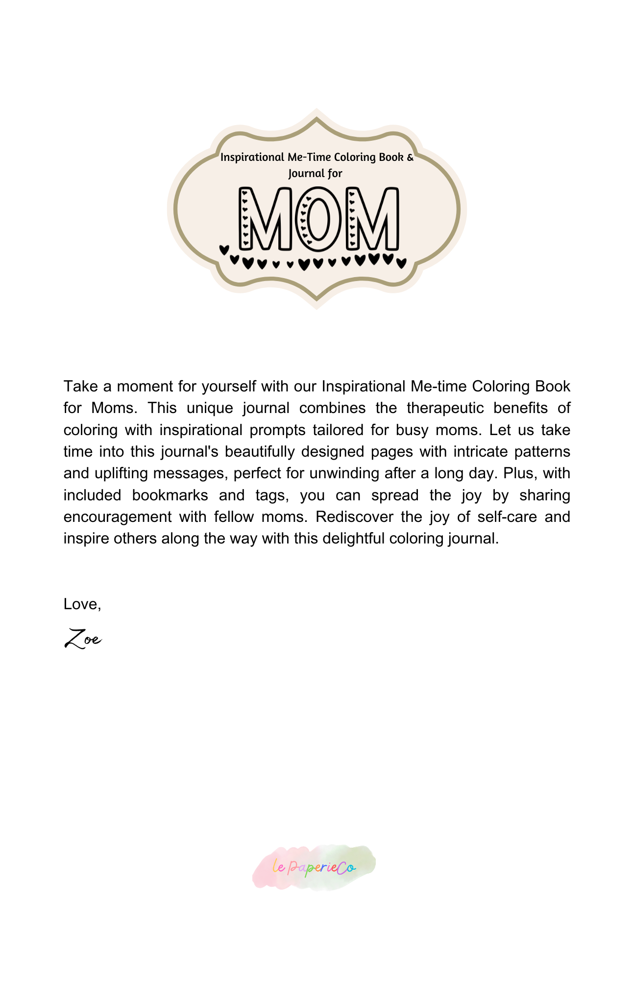 Inspirational Me-Time Coloring Book & Journal for Mom