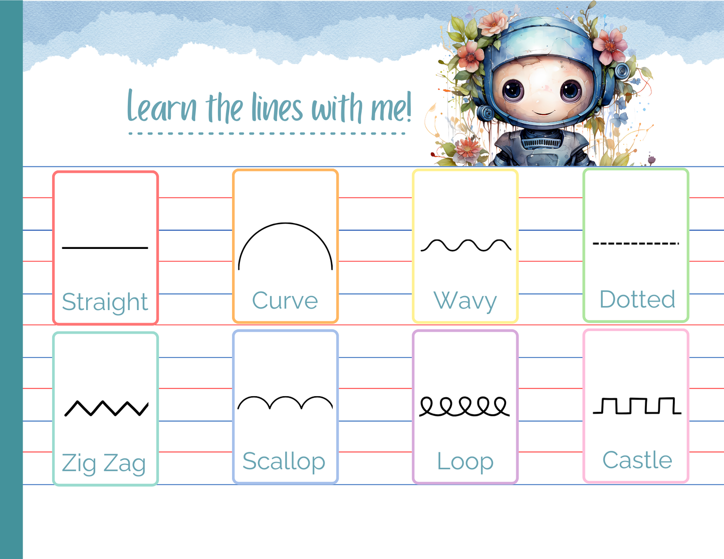 Line Tracing Pad - Robot Theme | Digital Download