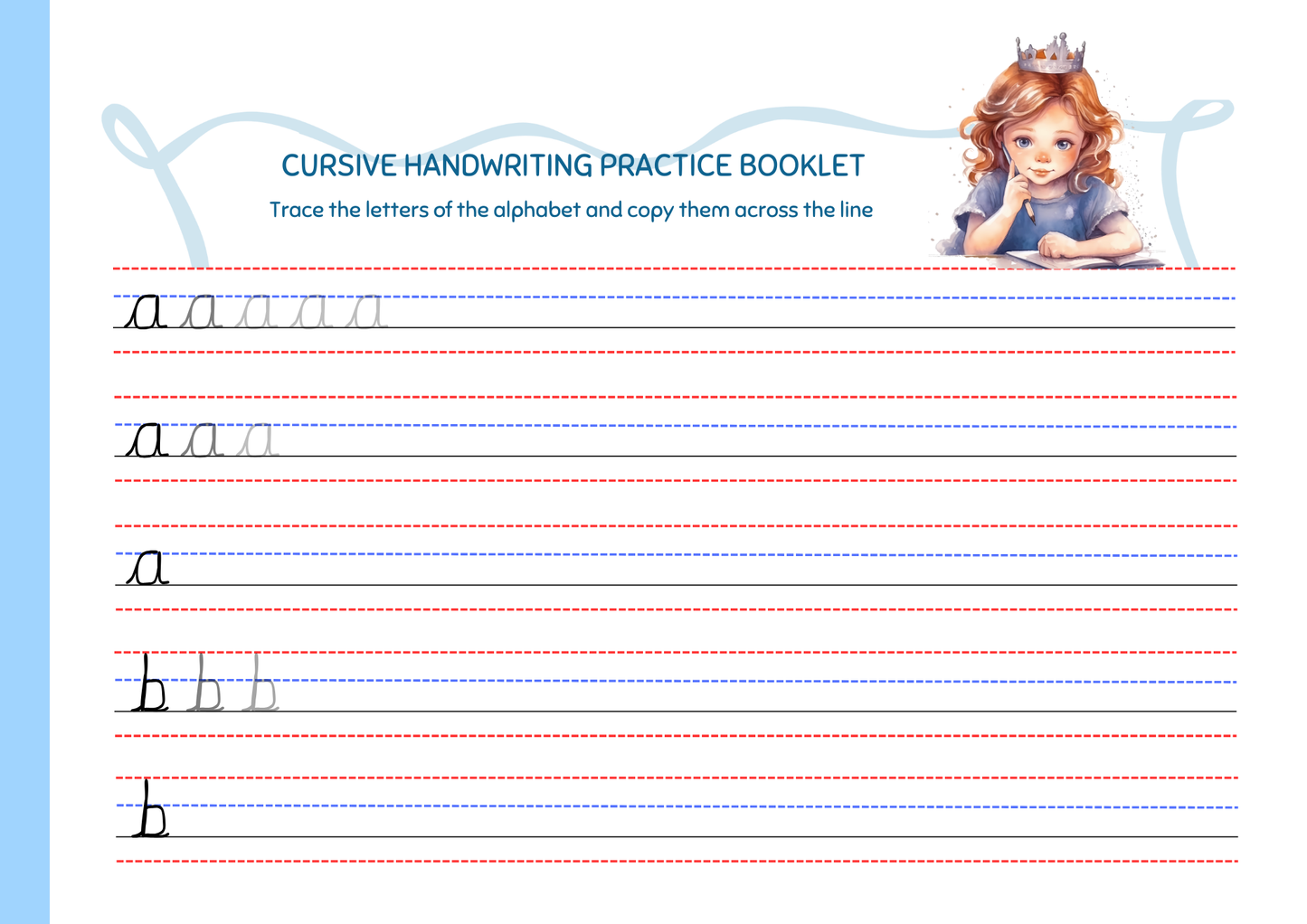 Cursive Letter Tracing Pad - Princess Theme | Digital Download