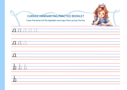 Cursive Letter Tracing Pad - Princess Theme | Digital Download