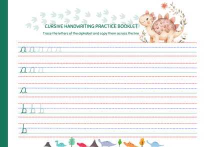 Cursive Letter Tracing Pad - Dinosaur Theme | Digital Download