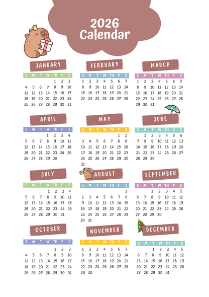 Capybara 2026 Planner | Digital Download