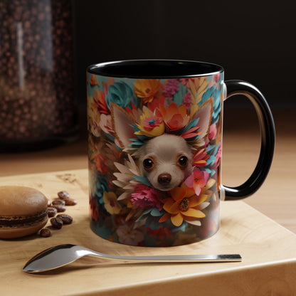Chihuahua Floral Wreath Accent Coffee Mug — Colorful Pet Lover Gift (11/15oz)