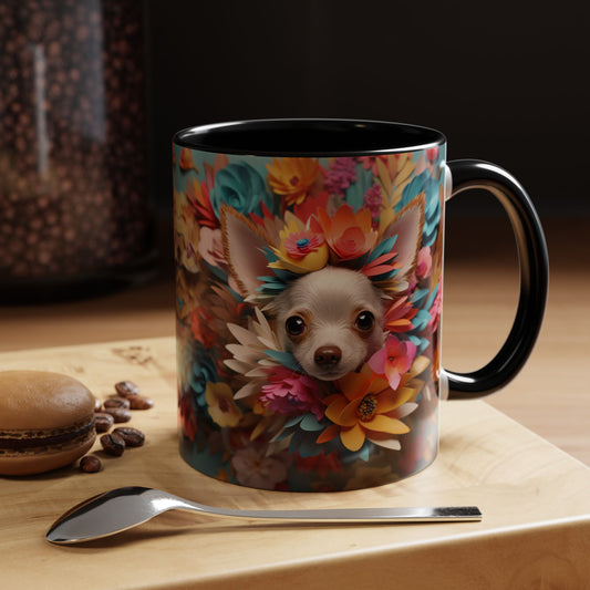 Chihuahua Floral Wreath Accent Coffee Mug — Colorful Pet Lover Gift (11/15oz)