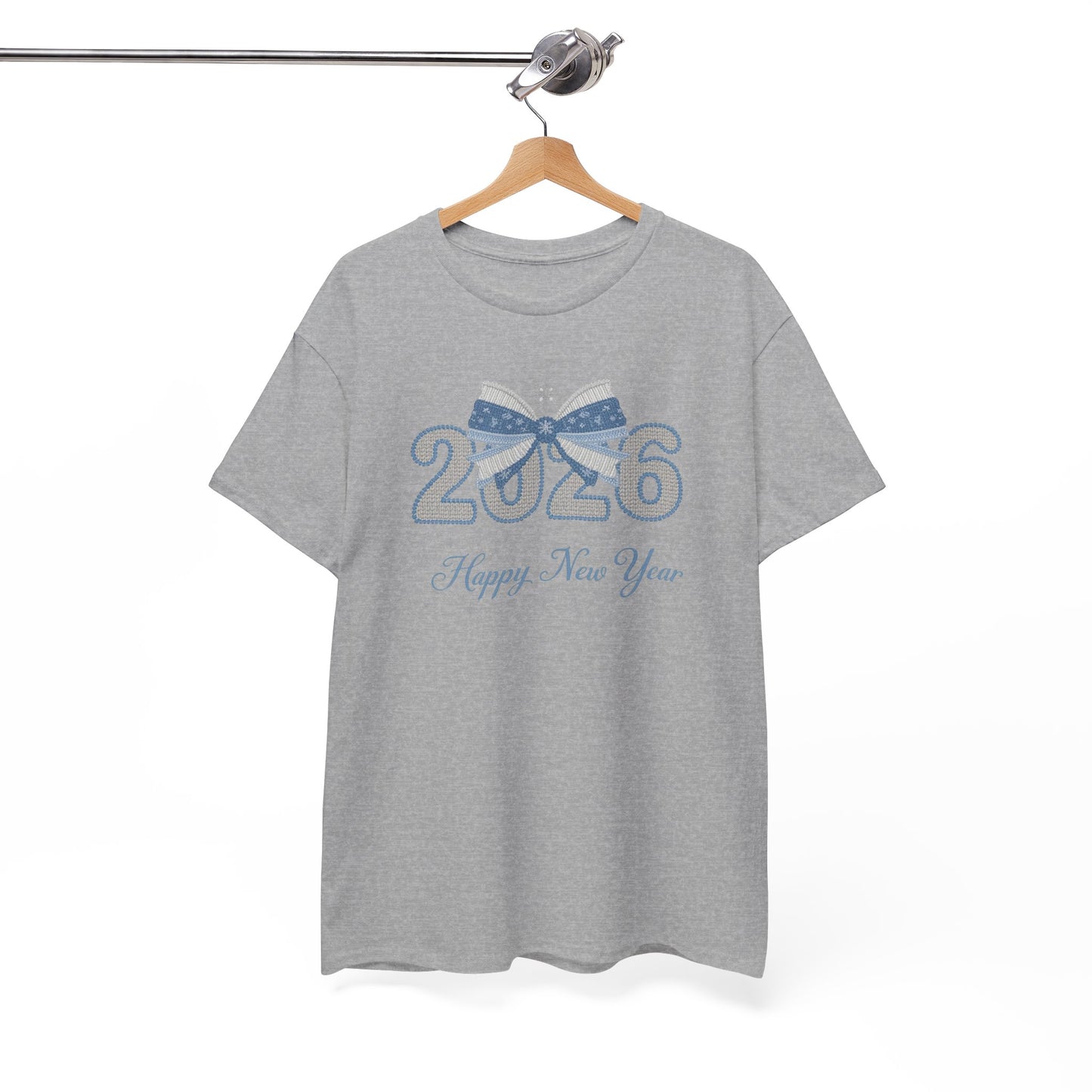 2026 Happy New Year Tee — Festive Blue Bow New Year T-Shirt
