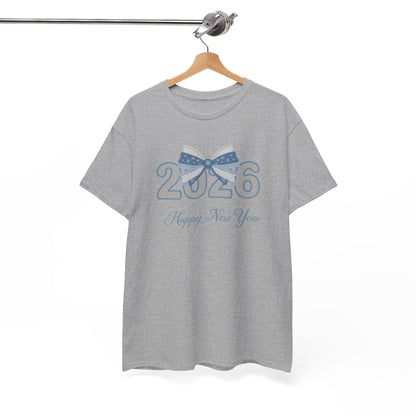 2026 Happy New Year Tee — Festive Blue Bow New Year T-Shirt