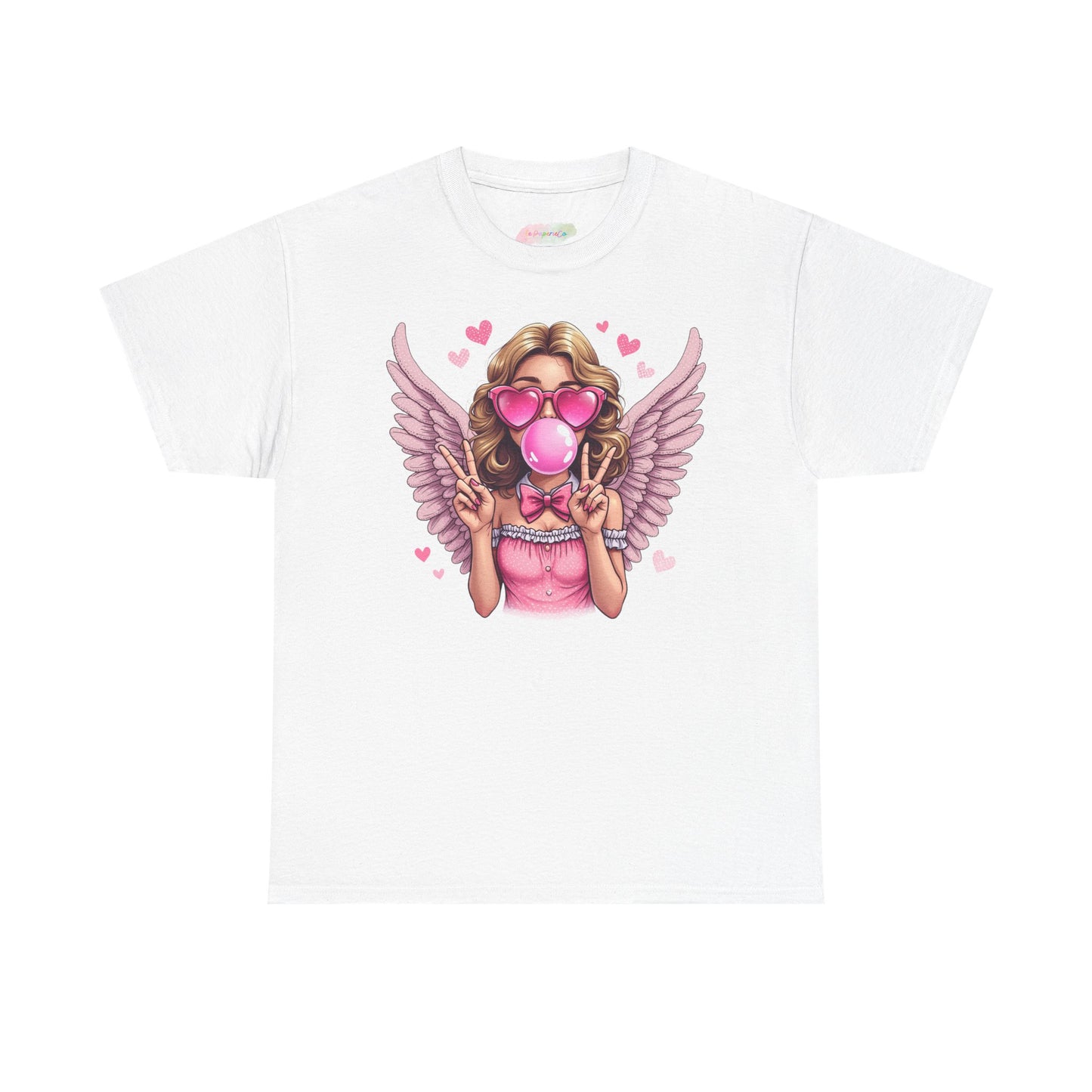 Pink Bubblegum Angel Tee | Winged Girl, Heart Sunglasses, Cute Retro