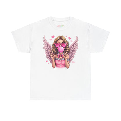 Pink Bubblegum Angel Tee | Winged Girl, Heart Sunglasses, Cute Retro