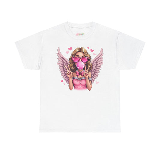 Pink Bubblegum Angel Tee | Winged Girl, Heart Sunglasses, Cute Retro