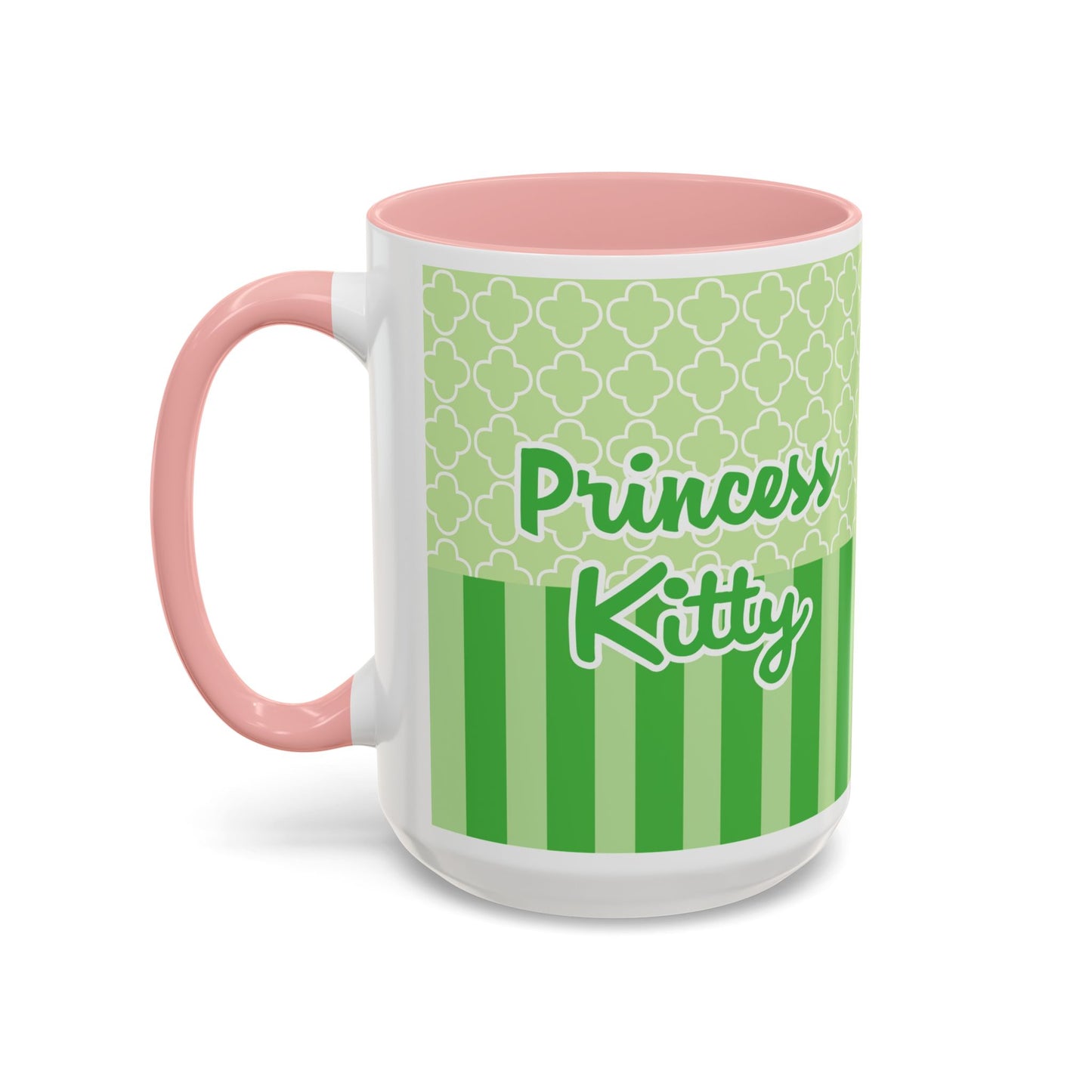 Princess Cat Illustration Accent Coffee Mug | Green Stripes