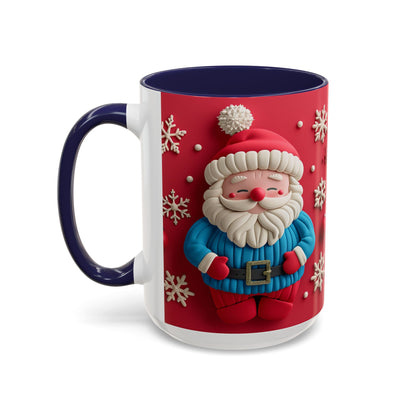 Clay Santa Pattern Mug | Christmas Snowflake Accent Coffee Mug