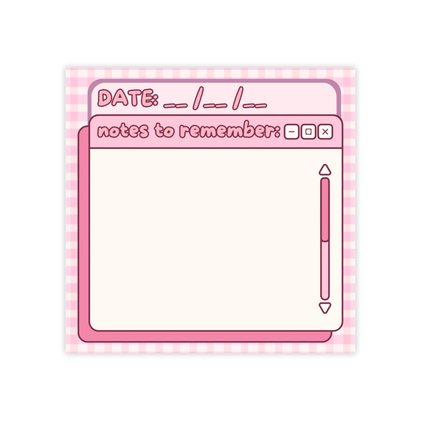 Pink Retro Desktop Sticky  Note Pad | Date Field, Notes to Remember
