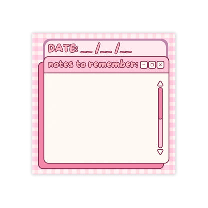 Pink Retro Desktop Sticky  Note Pad | Date Field, Notes to Remember