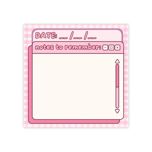Pink Retro Desktop Sticky  Note Pad | Date Field, Notes to Remember