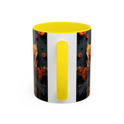Autumn Raven Accent Coffee Mug — Black Crow & Orange Chrysanthemums (11/15oz)
