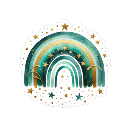 Teal & Gold Star Rainbow Sticker — Kiss-Cut Vinyl Decal