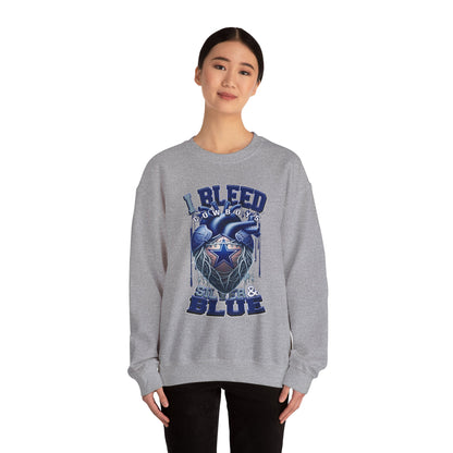 Customizable Cowboys Fan I Bleed Blue heart design Sweatshirt | Sports fan apparel