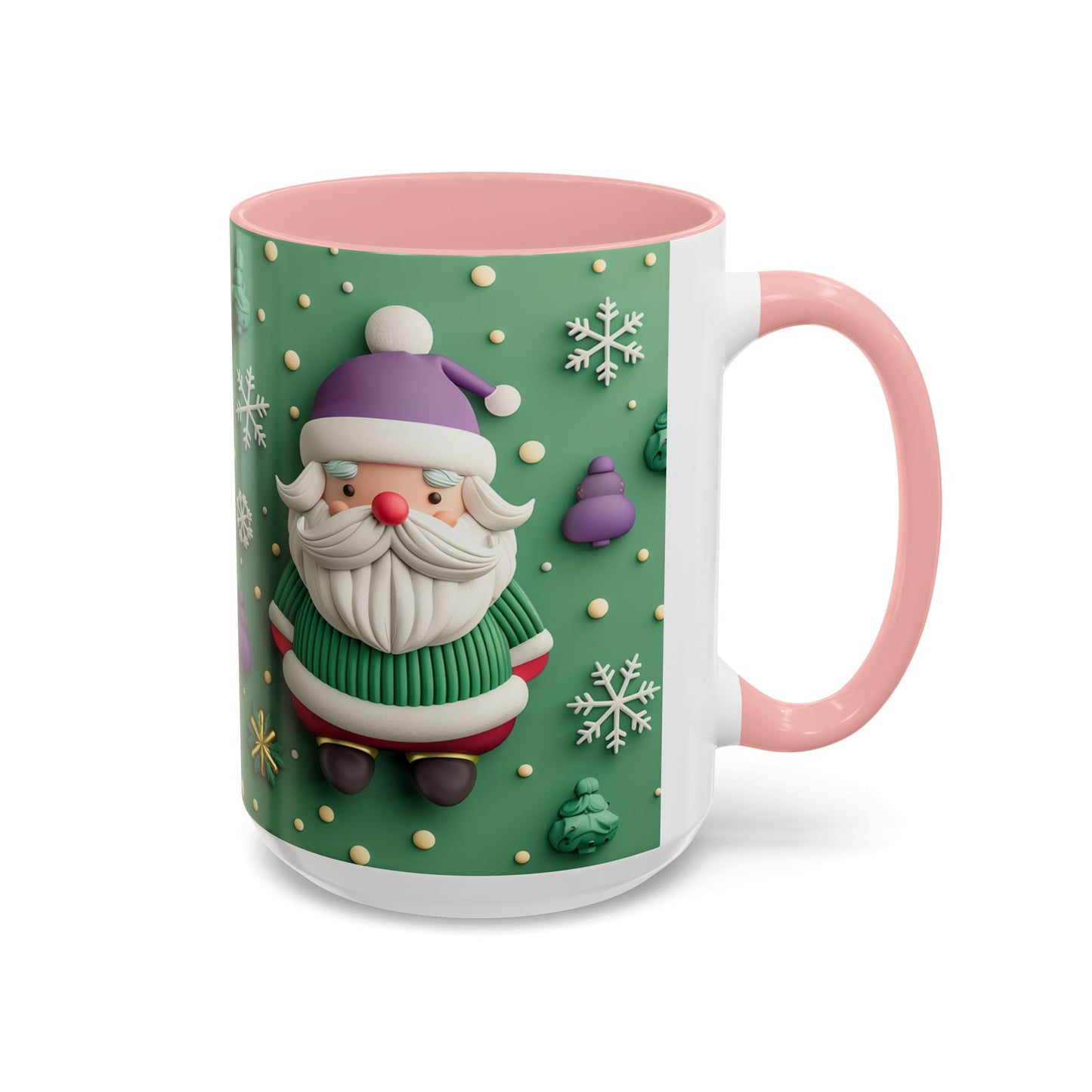 Whimsical Santa Pattern Accent Coffee Mug | Christmas Santa Snowflakes 11oz 15oz