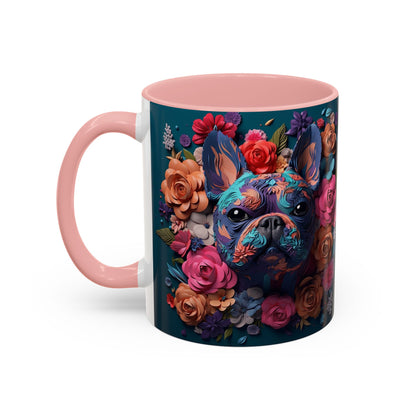 Floral French Bulldog Accent Coffee Mug - Colorful Dog Art 11/15oz