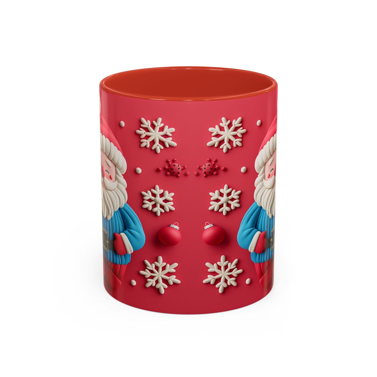 Clay Santa Pattern Mug | Christmas Snowflake Accent Coffee Mug