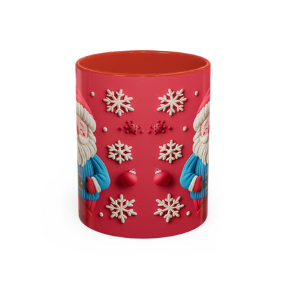 Clay Santa Pattern Mug | Christmas Snowflake Accent Coffee Mug