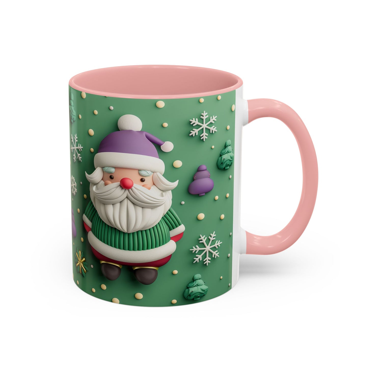 Whimsical Santa Pattern Accent Coffee Mug | Christmas Santa Snowflakes 11oz 15oz