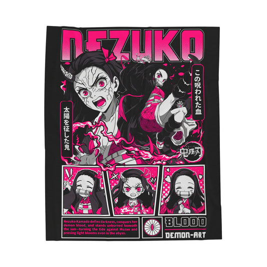 Nezuko Anime Panel Velveteen Blanket | Demon Slayer Manga Art, Neon Pink Black