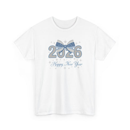 2026 Happy New Year Tee Festive Blue Bow New Year T-Shirt