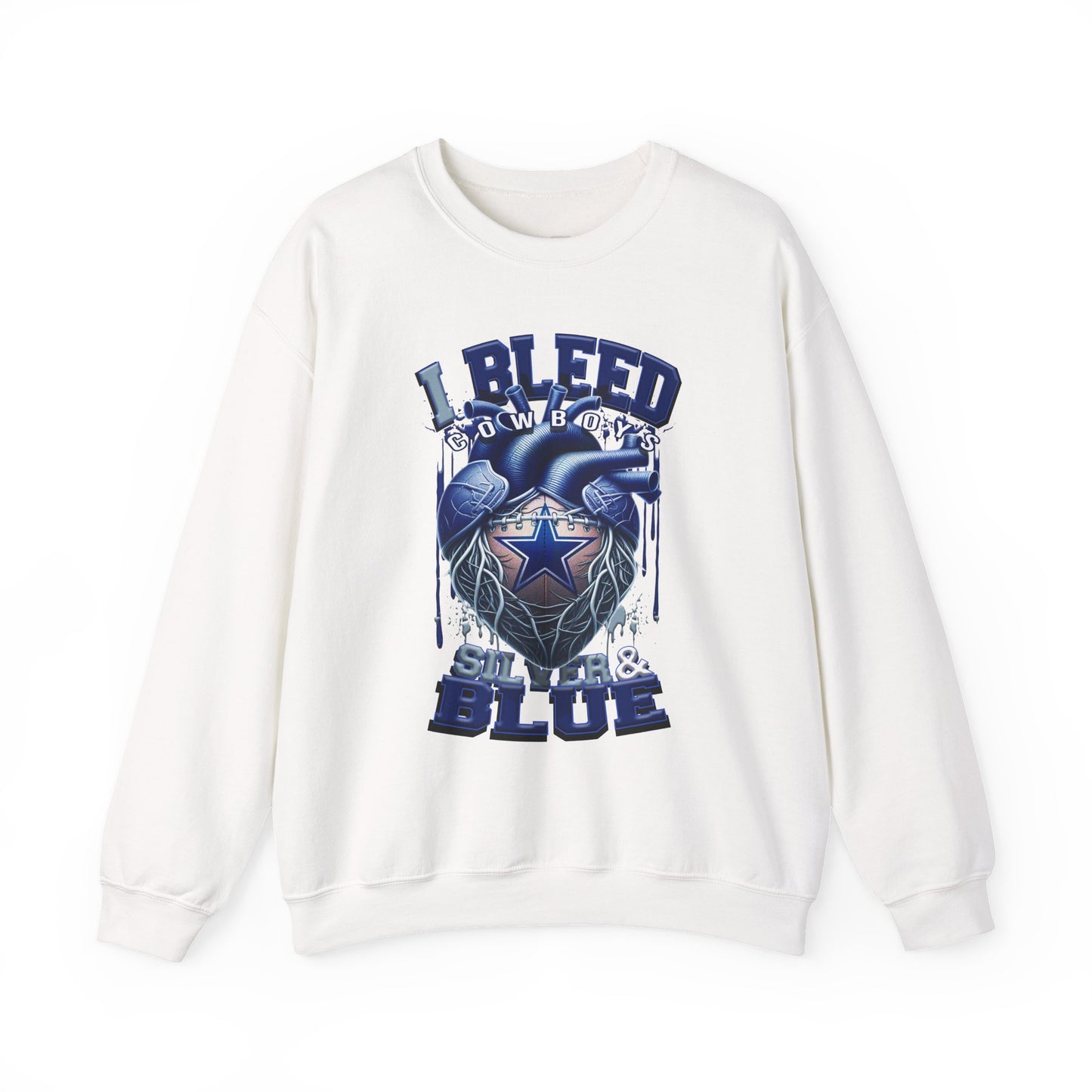Customizable Cowboys Fan I Bleed Blue heart design Sweatshirt | Sports fan apparel