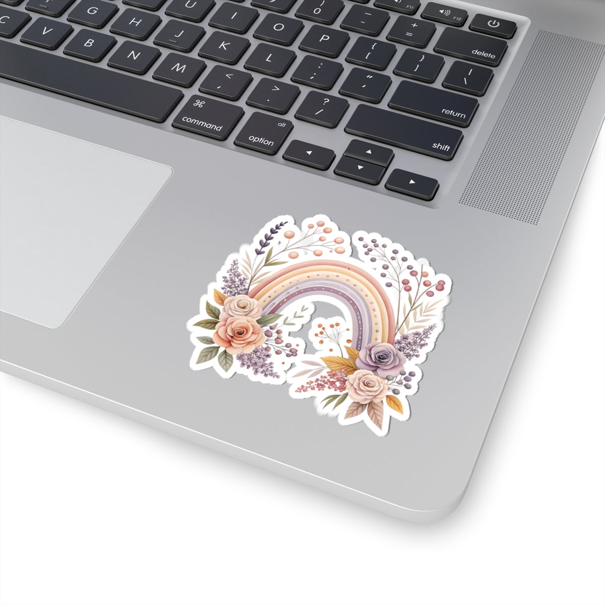 Pastel Floral Rainbow Sticker — Romantic Boho Laptop & Planner Kiss-Cut Sticker
