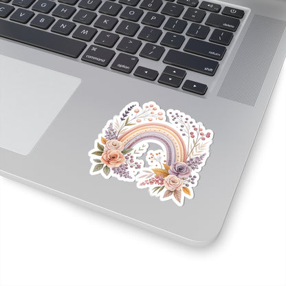 Pastel Floral Rainbow Sticker — Romantic Boho Laptop & Planner Kiss-Cut Sticker