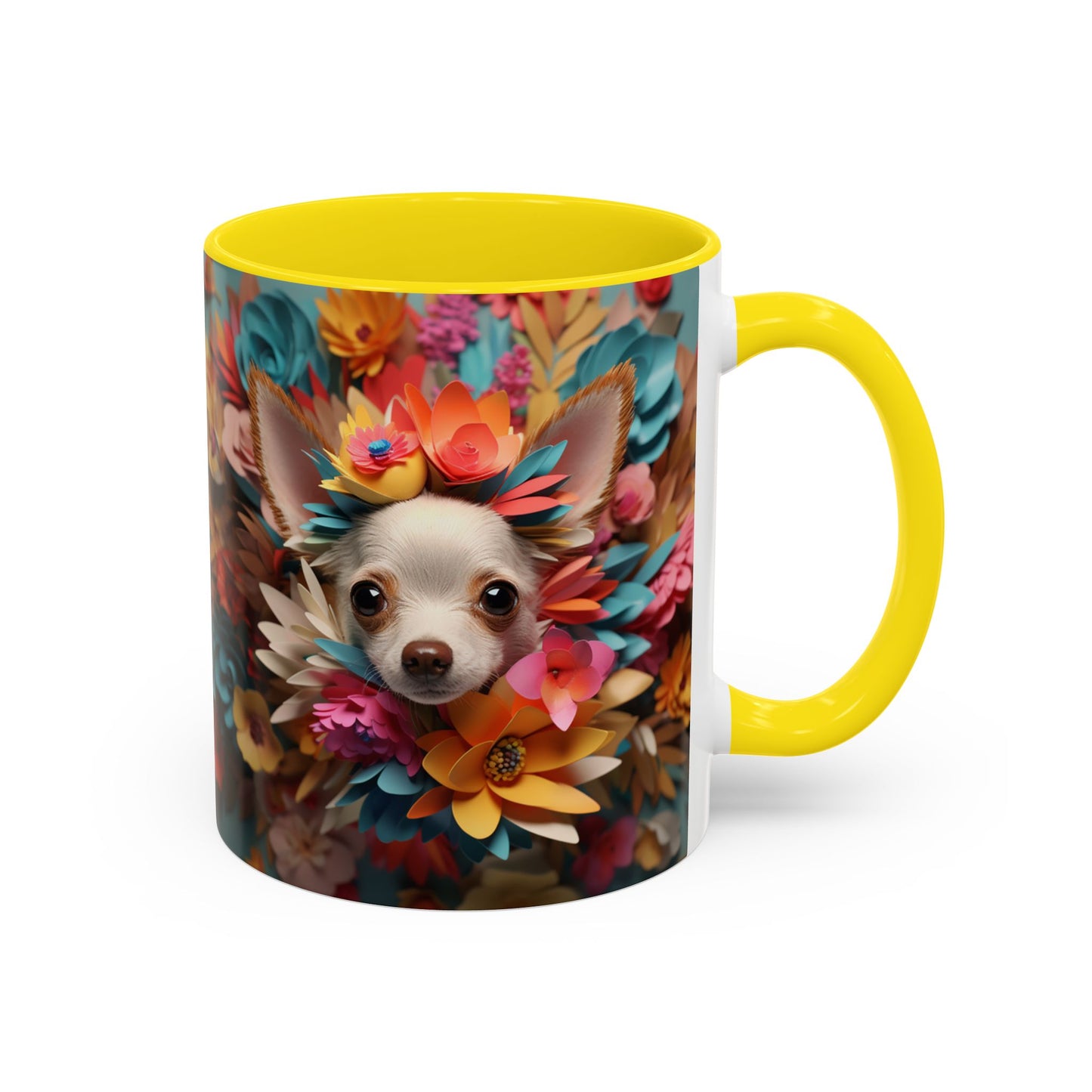 Chihuahua Floral Wreath Accent Coffee Mug — Colorful Pet Lover Gift (11/15oz)