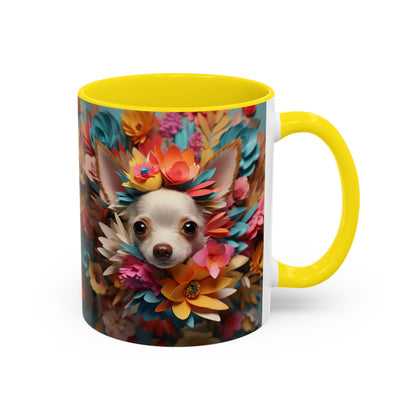 Chihuahua Floral Wreath Accent Coffee Mug — Colorful Pet Lover Gift (11/15oz)