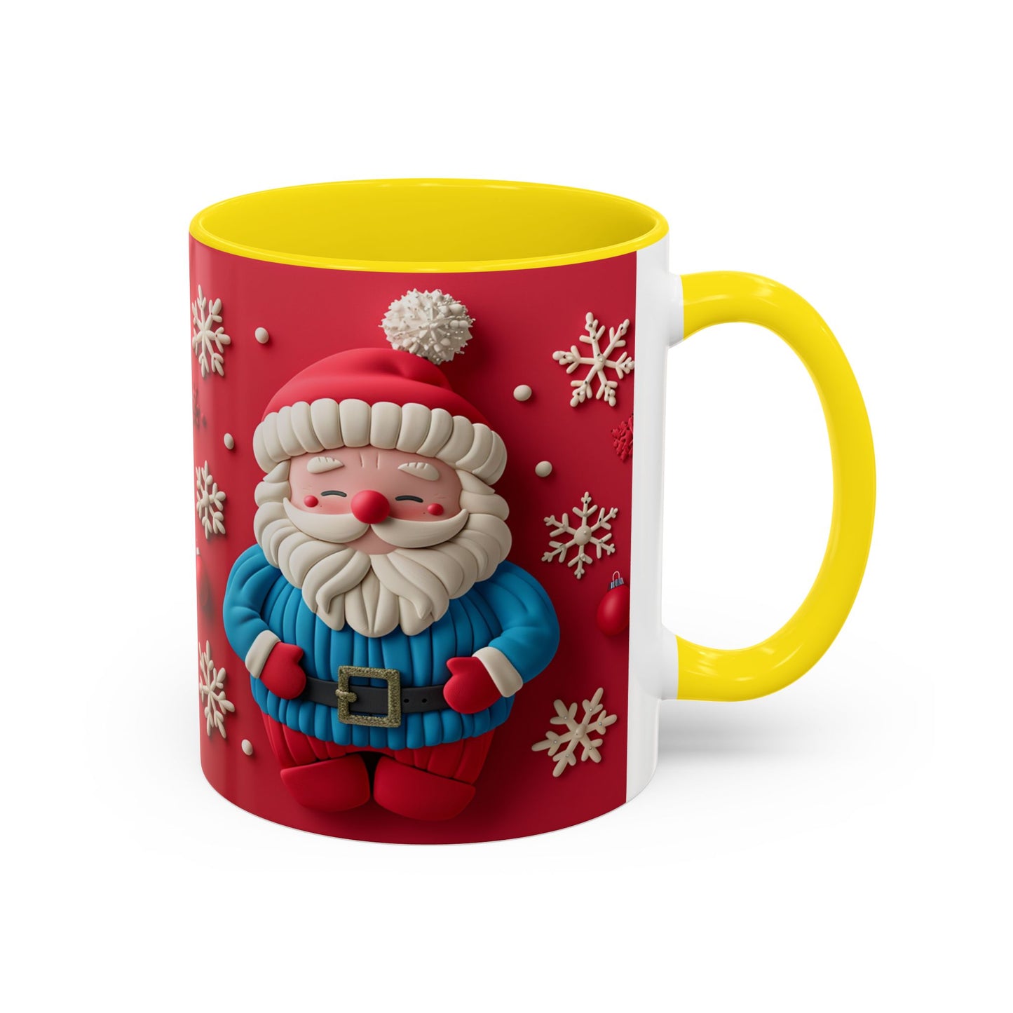 Clay Santa Pattern Mug | Christmas Snowflake Accent Coffee Mug