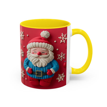 Clay Santa Pattern Mug | Christmas Snowflake Accent Coffee Mug