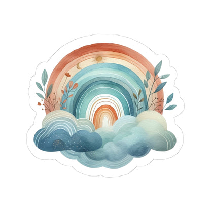 Boho Rainbow Cloud Sticker — Pastel Watercolor Kiss-Cut Decal for Laptops & Journals