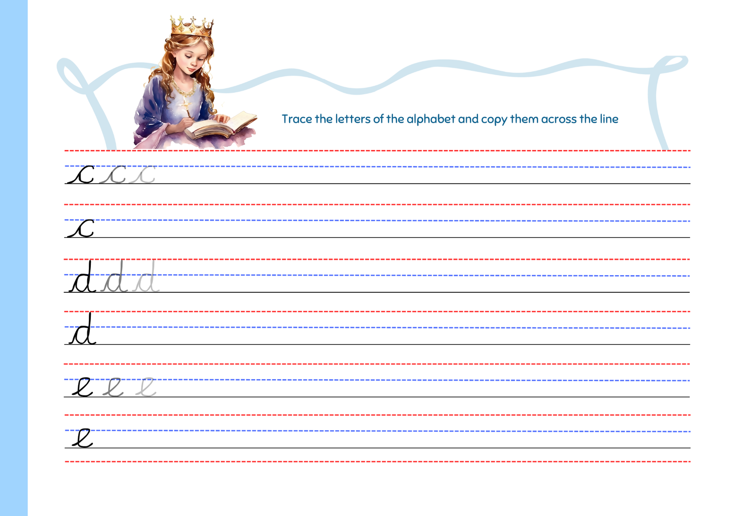 Cursive Letter Tracing Pad - Princess Theme | Digital Download