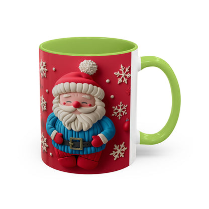 Clay Santa Pattern Mug | Christmas Snowflake Accent Coffee Mug