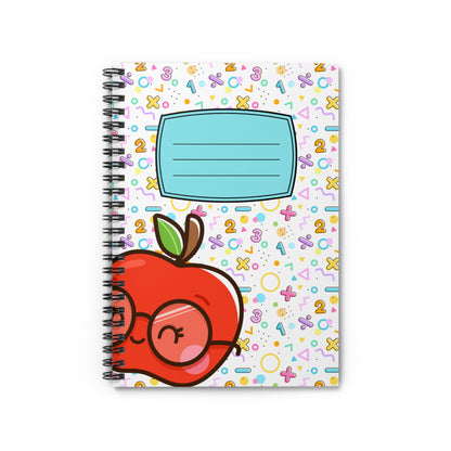 Cute Apple with Glasses Spiral Notebook | School Lined Journal, Kids Math Pattern