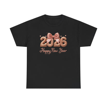 2026 Happy New Year T-Shirt Rose Gold Balloon Numbers Graphic Tee