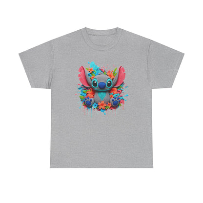 Colorful Floral Stitch Character T-Shirt | Cute Alien with Flowers