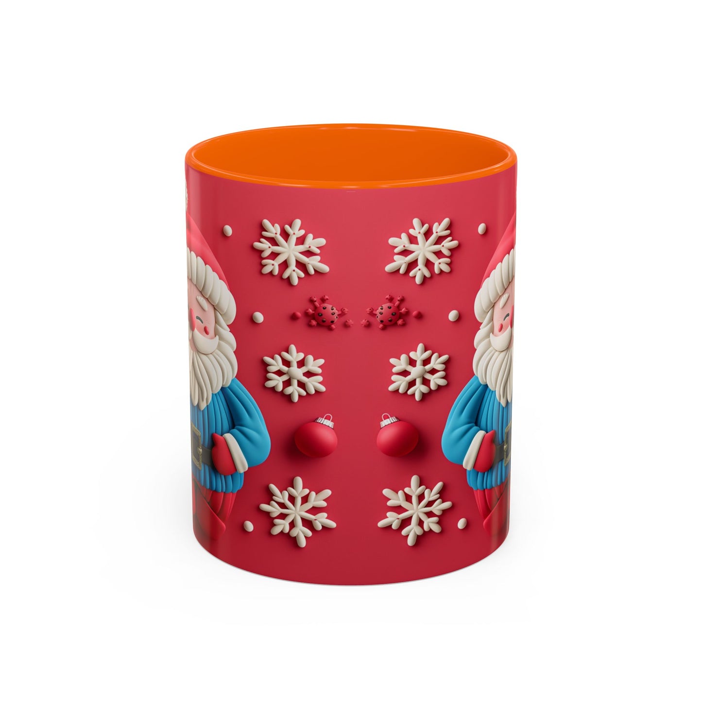 Clay Santa Pattern Mug | Christmas Snowflake Accent Coffee Mug